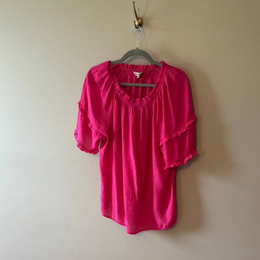 Nanette Lepore Pink Ruffled Blouse Short Sleeve